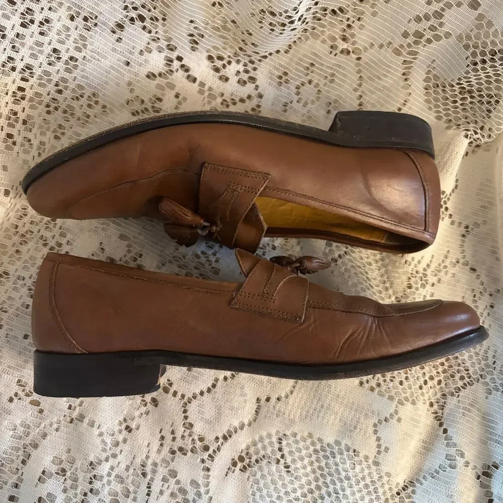 Johnston & Murphy Men's US 8.5 M Brown Leather Tassel Loafer Shoes